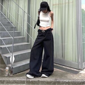 $179 designer style Super relaxed fit baggy wide leg jeans in black